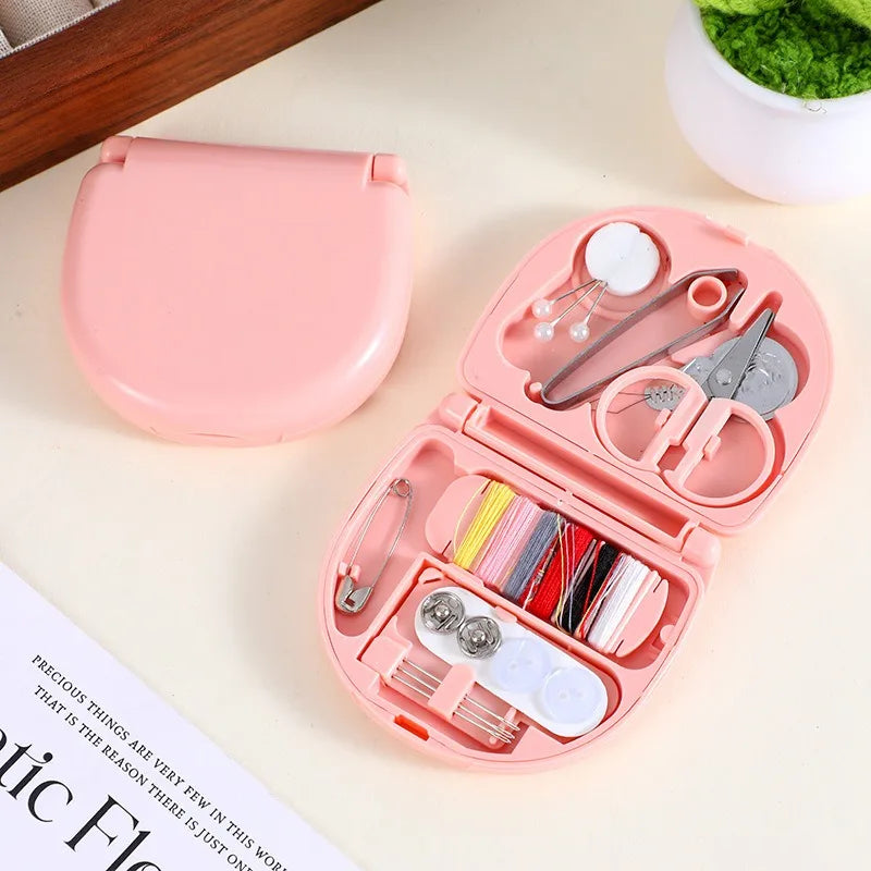 1pcs Portable Mini Semi-Circular Sewing Box Household Compact Sewing Kit Lightweight Needle & Thread Set for Travel Home Use Oasis Select