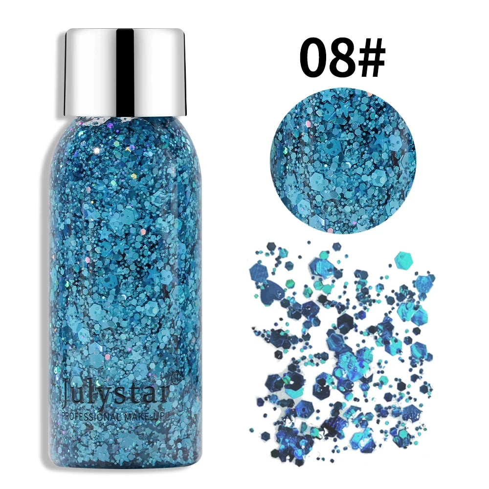 Body Glitter Sequins Gel Longlasting Liquid Face Shimmer Multicolor Eye Shadow for Party Music Festival Makeup Accessory 30ml Oasis Select 08