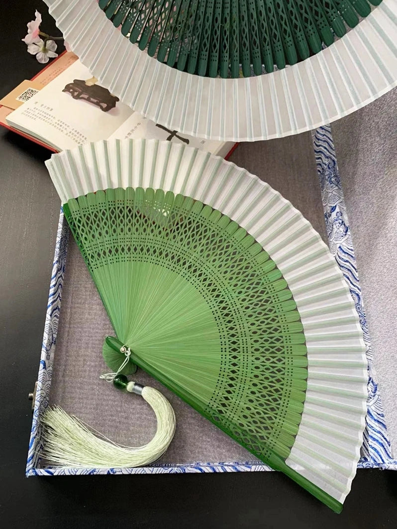 Antique Retro Portable Green Folding Fan Women's Portable Hanfu Cheongsam Folding Small Classical Dance Fan Chinese Fan Oasis Select
