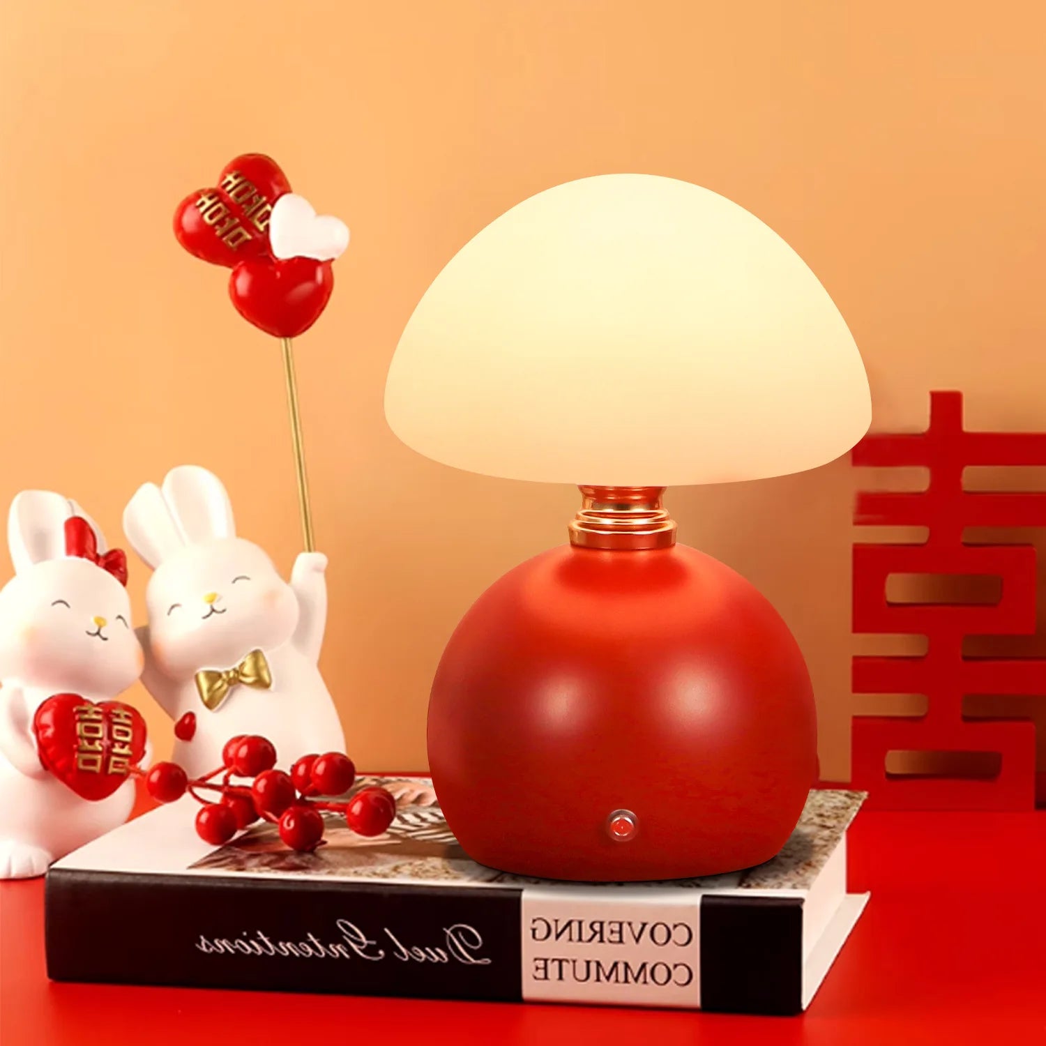 Wedding Table Lamp Bedroom Bedside Lamp Wedding Room Dowry Lamp Wedding Red Pair of Mushroom Lamps Gift Adjustable Light Oasis Select