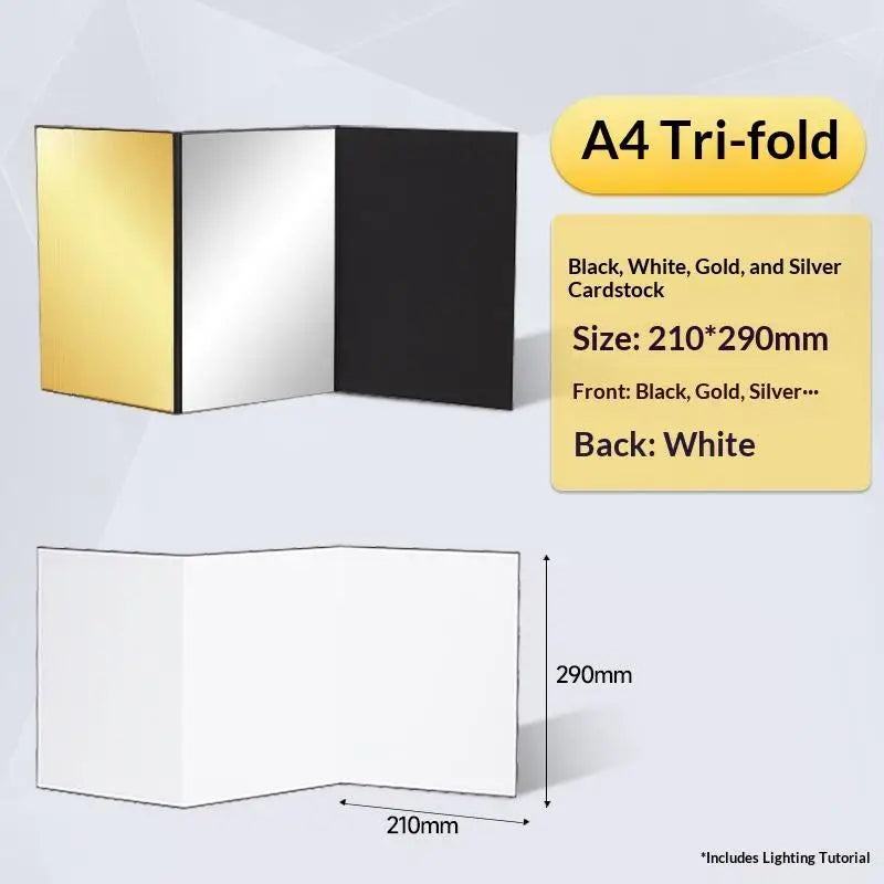 3-in-1 Foldable Photography Reflector Board Durable Paperboard Light Diffuser for Home Studio Product Shooting Oasis Select A6 No plug
