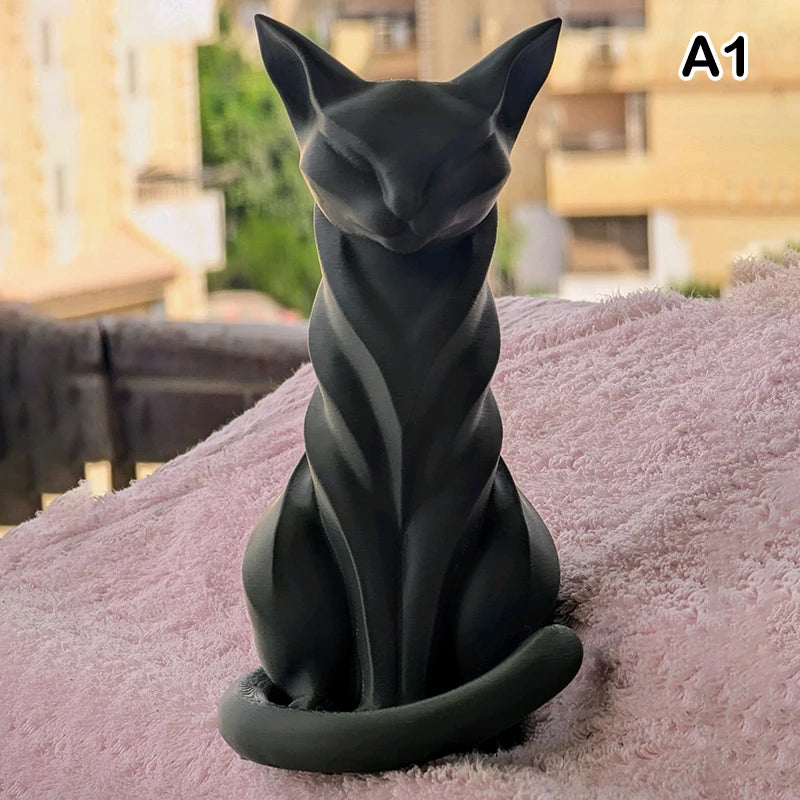 Elegant Cat Sculpture With Stripes Cat Figurine Indoor/Outdoor Home Decor Charming Cat Statue Desks Bookshelves Ornament Oasis Select A1