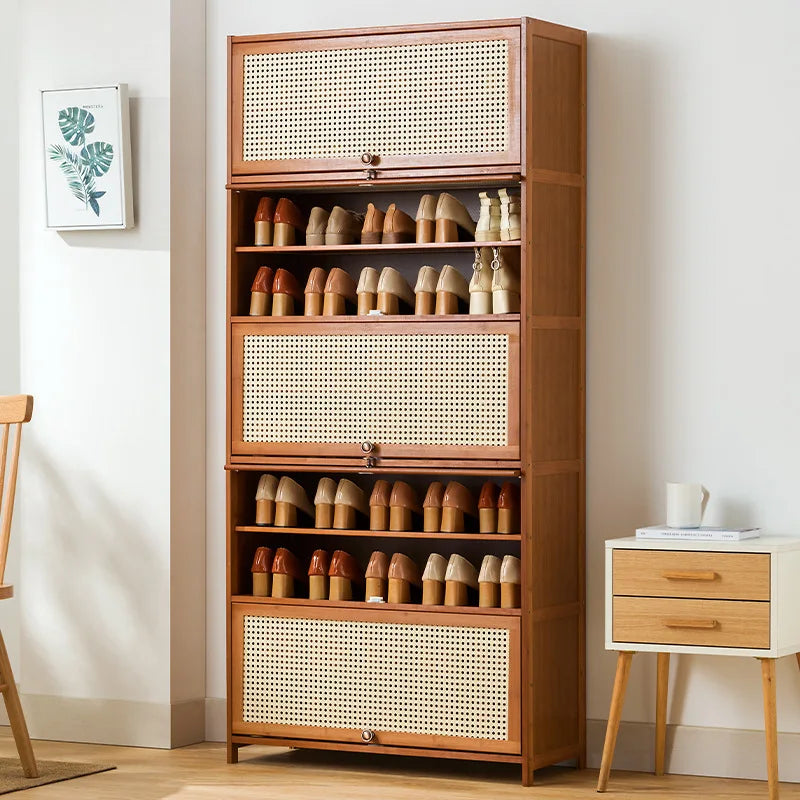 Imitation rattan woven shoe cabinet, simple shoe rack at the door of the home, economical storage, multi-layer dust-proof Oasis Select