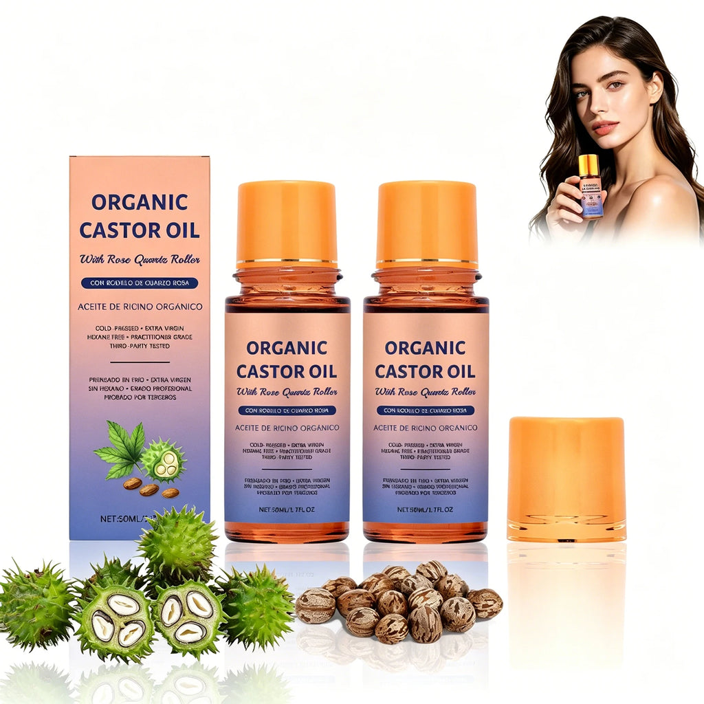 Organic Castor Oil With Rose Quartz Roller Cold Pressed Hexane-Free Skin Soothing Moisturizing For Face Body Care Oil Oasis Select
