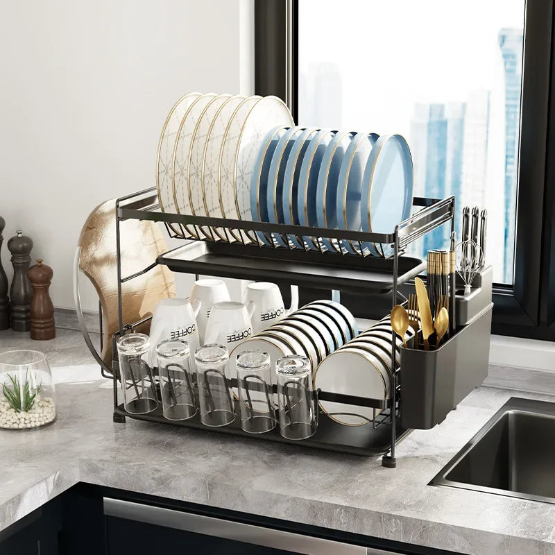 Kitchen Dish Shelf Countertop Cutlery Plate Drain Rack Basket Multifunctional Household Dish and Chopsticks Drain Storage Box Oasis Select