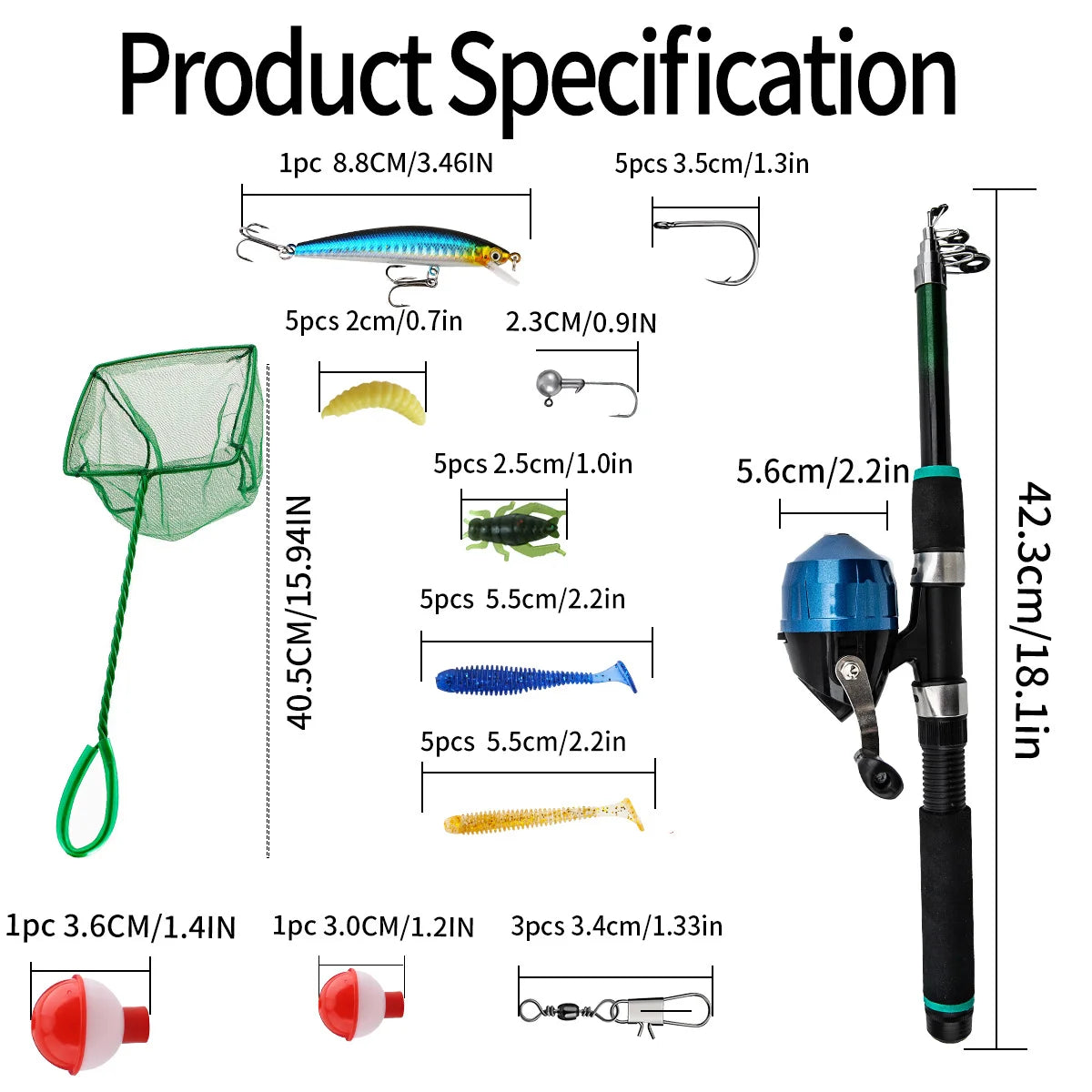 Beginner's Fishing Rod Set 1.8m lure rod, soft and hard bait, fishing hook line, complete set of fishing gear Oasis Select