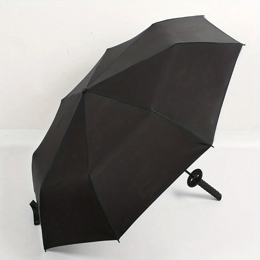 Creative Samurai Sword Umbrella, Ninja-Style 8-Rib Manual Folding Sword Umbrella, Black Anime-Themed Adult Folding Umbrella Oasis Select black 8K metal-fiber composite