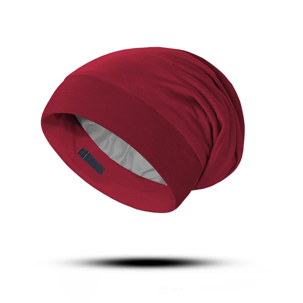 Adjustable double-layer simulated silk hair care cap, satin cap, makeup cap, European and American baotou cap, chemotherapy cap, Oasis Select Burgundy