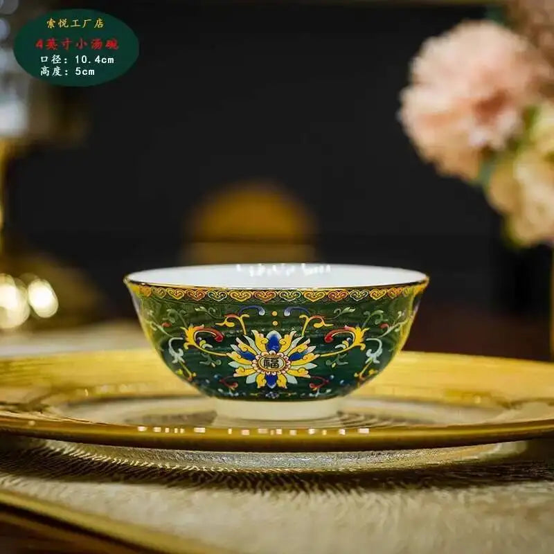 Bone China Dining Bowl Enamel Colored Chinese High Footed Rice Noodles Soup Bowl Tablewear Oasis Select 4in-14
