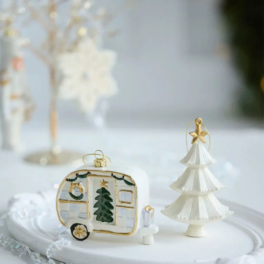 White Christmas Hanging Ornaments – Tree, Soldier & House Baubles