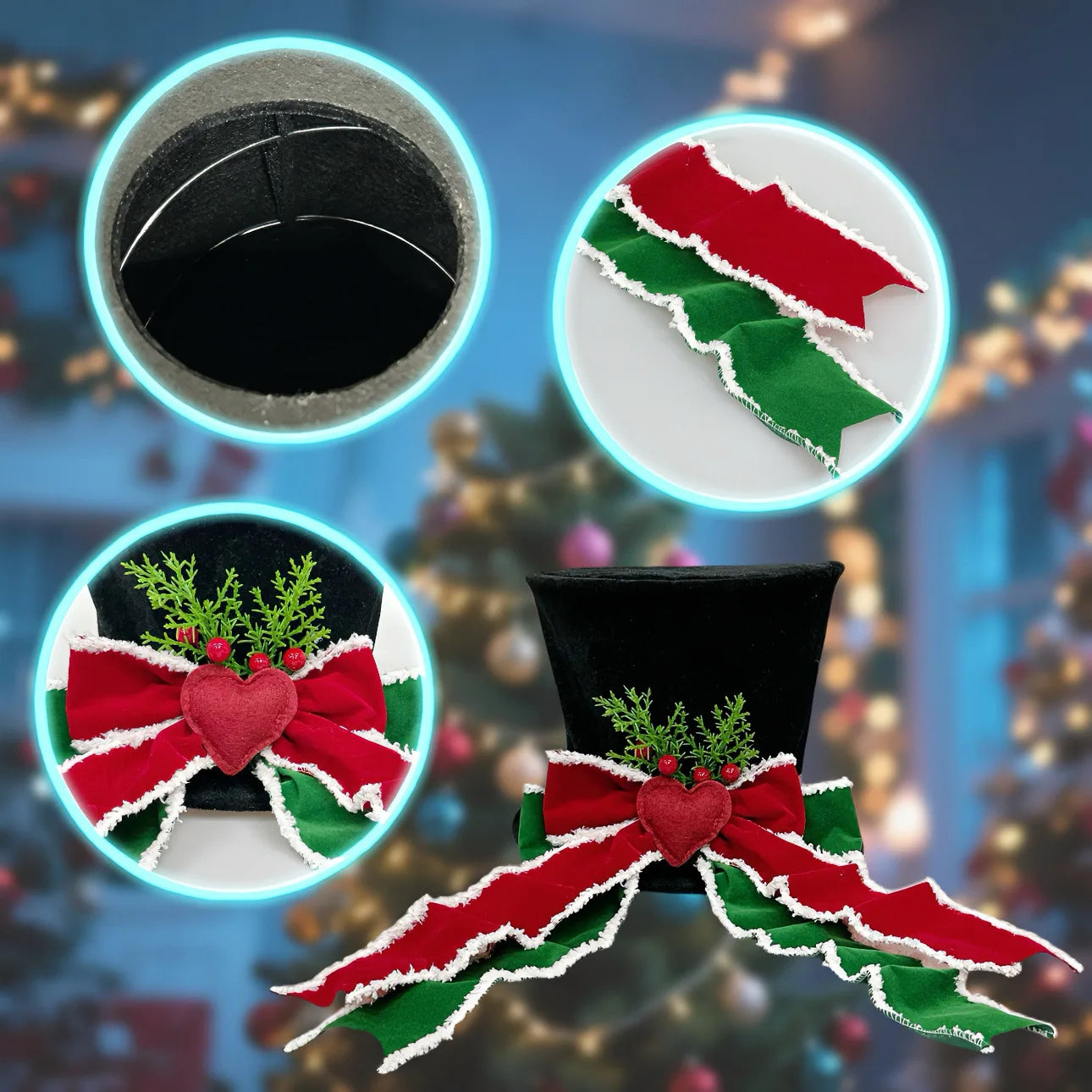 Christmas Tree Topper Hat Classic Heart Bow Hat Tree Topper Holiday Ornament for Home Decoration Oasis Select