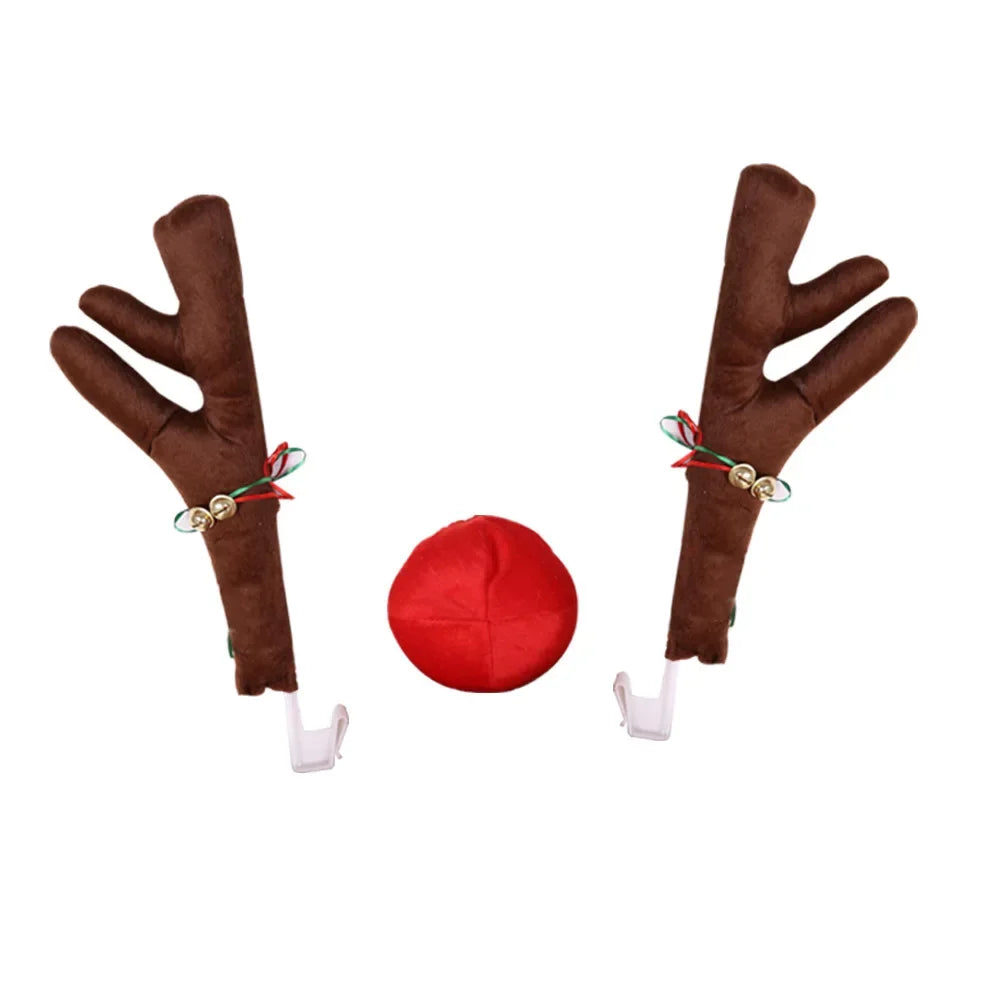 Christmas Car Decoration Deer Horn Antlers Car Kit with Red Nose and Tail for Holiday Gift Set Car Accessories Pendant Oasis Select Brown