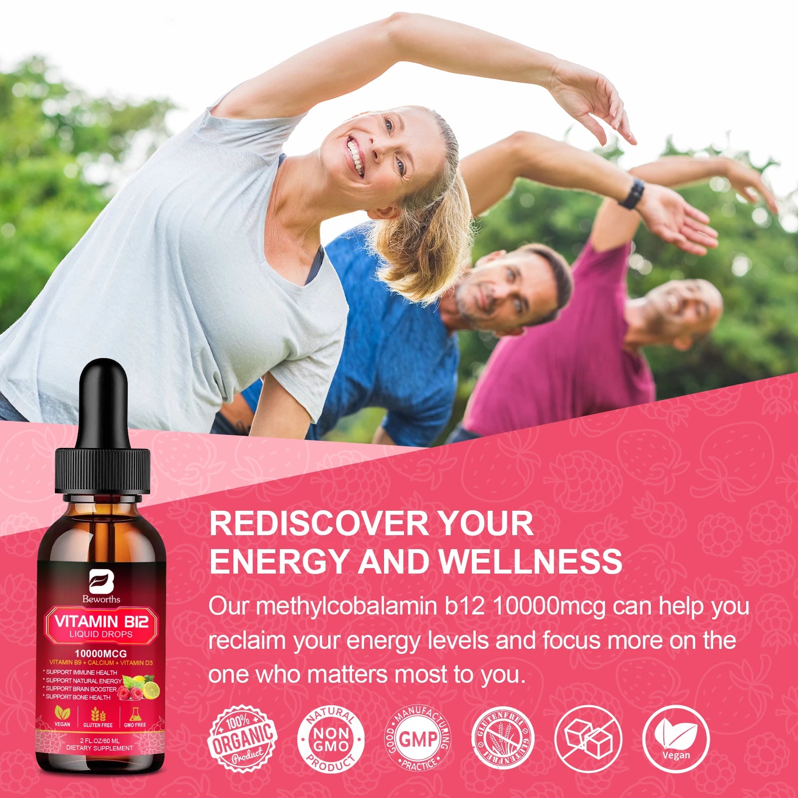 BEWORTHS Vitamin B12 Drops Energy Supplements Support Immune Health Protecting Cardiovascular Health Promote Digestion Oasis Select