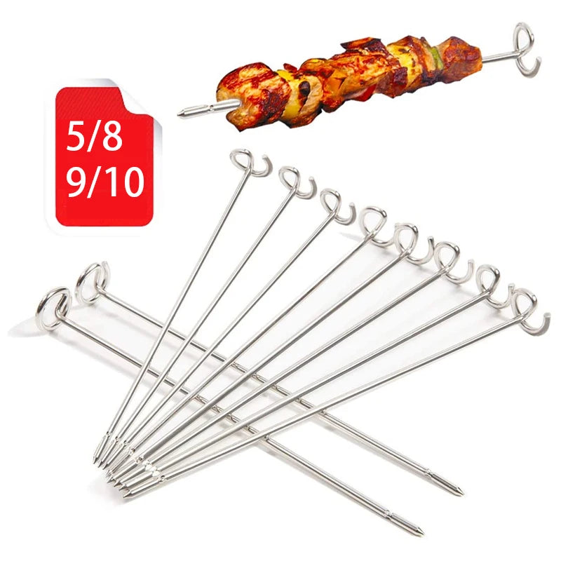 10/5pcs Multifunctional 304 Stainless Steel Barbecue Skewers Air Fryer Oven Vertical Baking Needle Reusable Food Grade Material Oasis Select