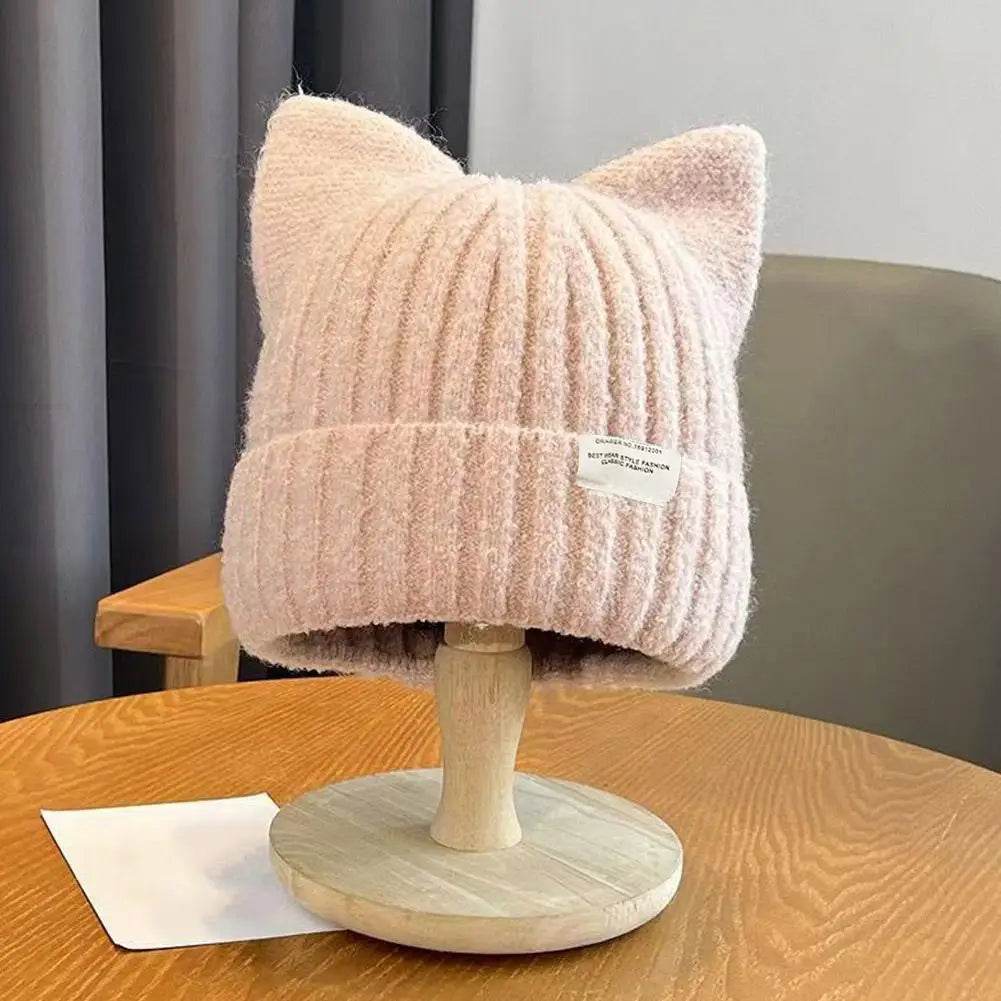 Cat Ear Beanie Winter Hat Warm Knitted Cap with Windproof Thickened Design Cute Autumn Winter Warm Accessories for Women Girls Oasis Select