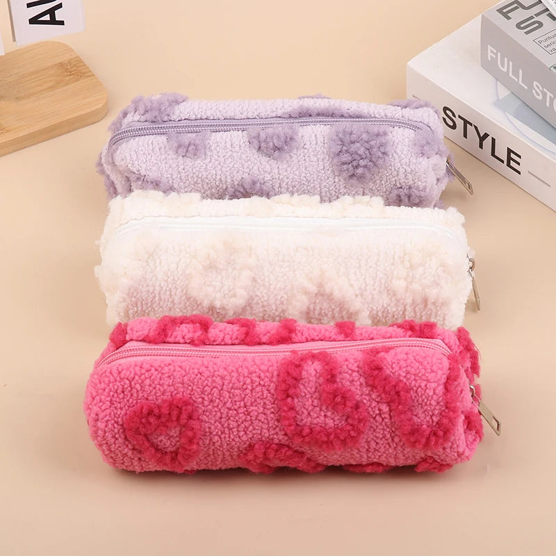 Plush Makeup Bag with Handle | Cute Love Print Travel Pouch Cosmetic Travel Bag Oasis Select