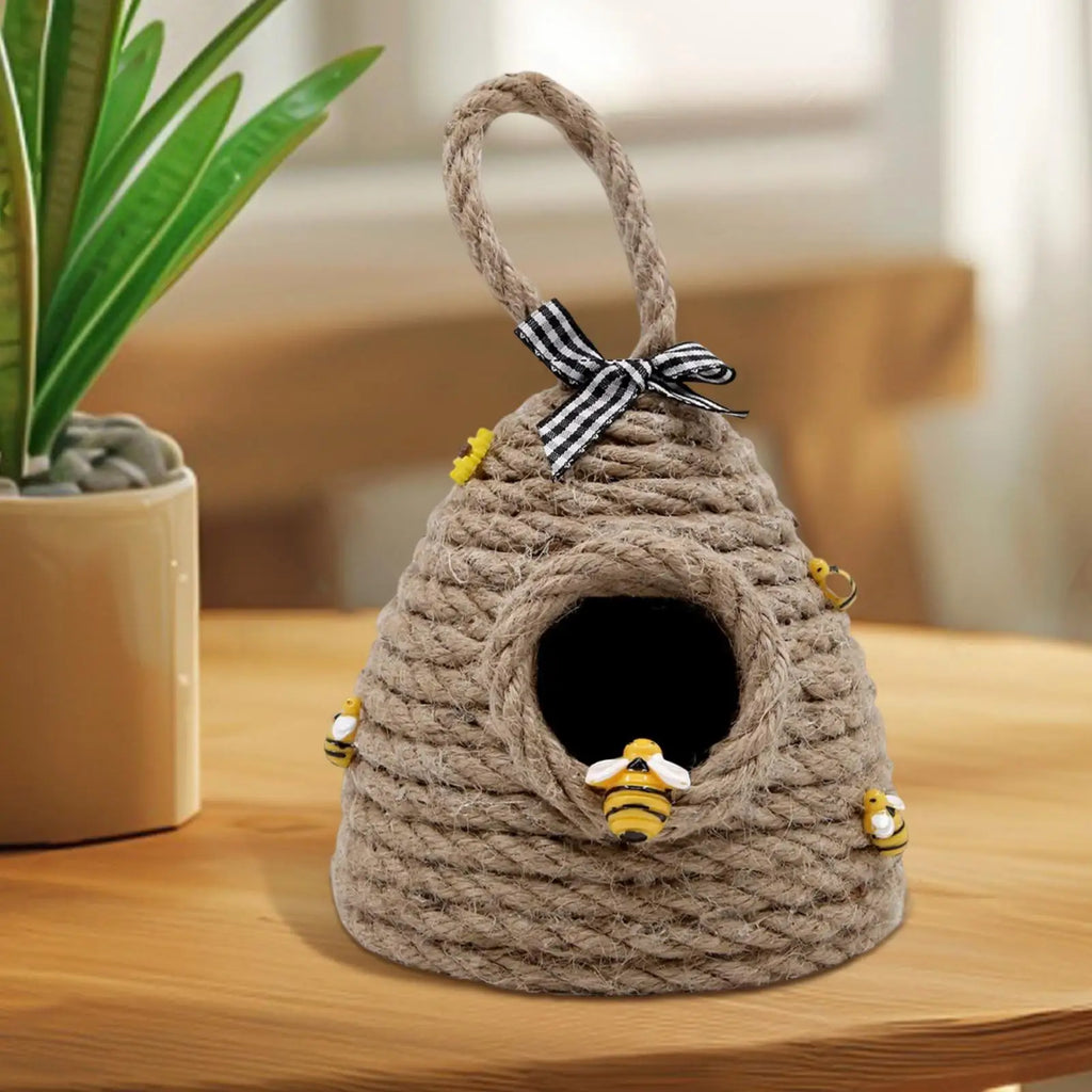 Handmade Beehive Pendant Bee Hive Pendant Hand Woven Rustic Honey Bee Figurine Tiered Tray Decorations for Kitchen Porch Home Oasis Select