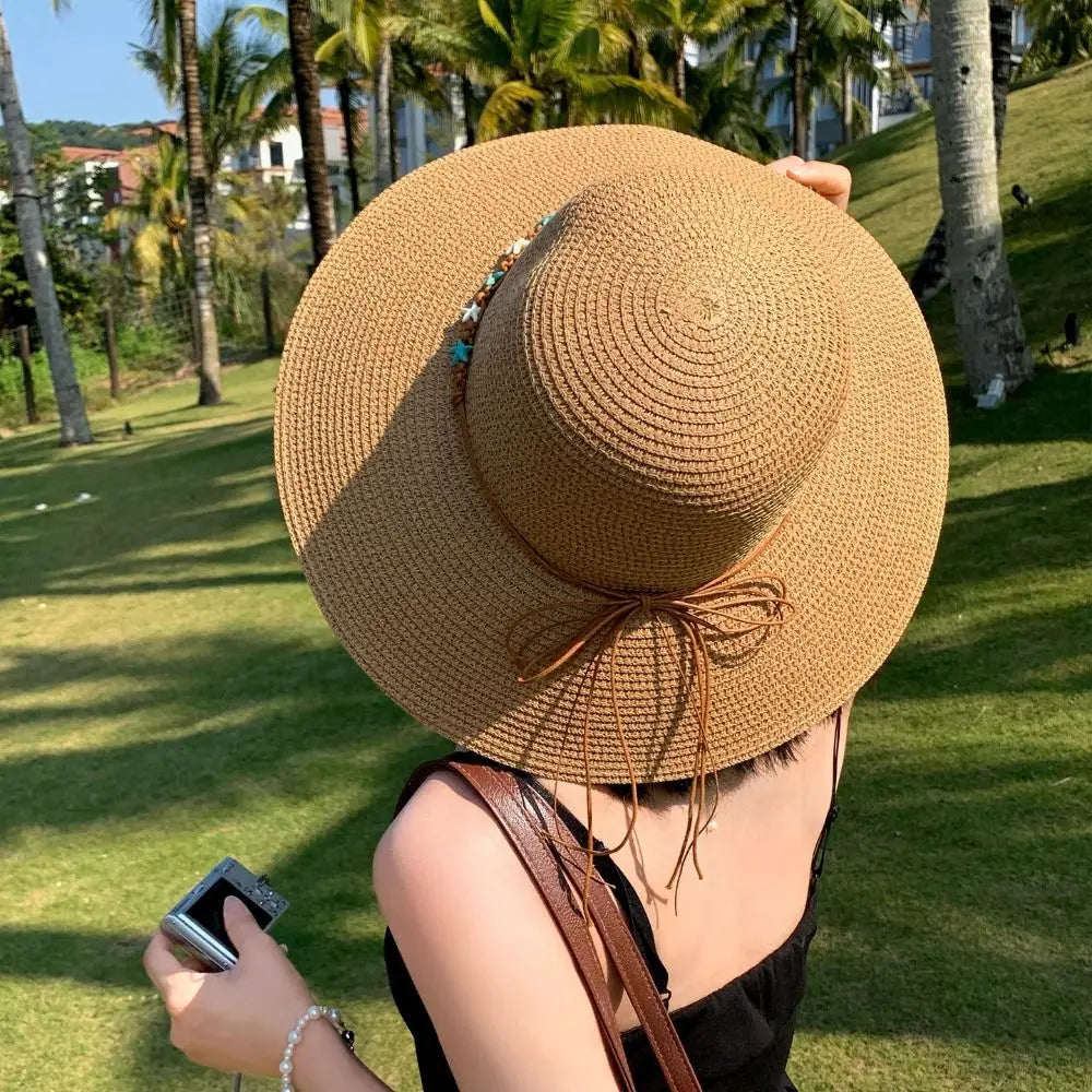 New Starfish Straw Hat Sun Protection Foldable Woven Hat Wide Brim Elegant Sunshade Hat Summer Oasis Select