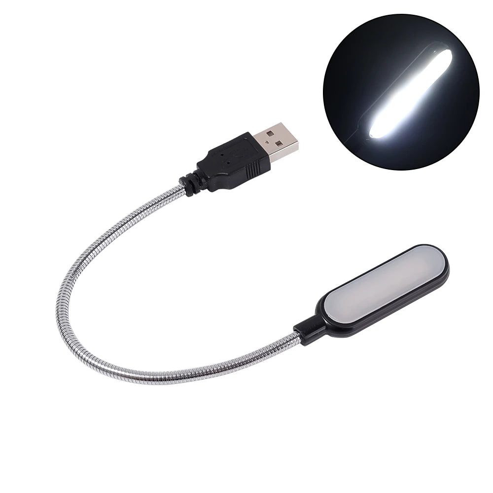 USB Book Light Portable Mini Night Light Flexible Bendable Reading Light for Table Lamp PC Computer Laptop Notebook Oasis Select Black-White Light