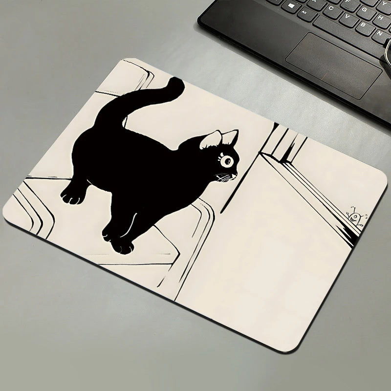 Black Cat Mousepad Small Office Computer Desk Mat Table Keyboard Big Mouse Pad Laptop Cushion Non-slip Deskpad Home Decor Oasis Select A7 210MM