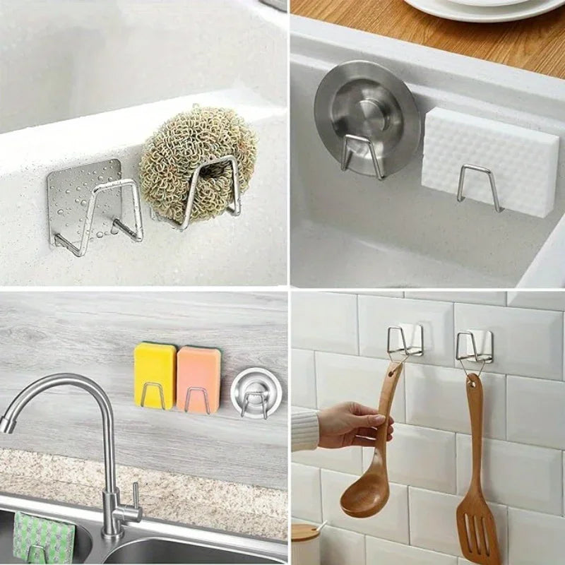Kitchen Sponges Holder Stainless Steel Sink Sponges Drain Drying Rack Self Adhesive Storage Holder Hooks Bathroom Organizer Oasis Select