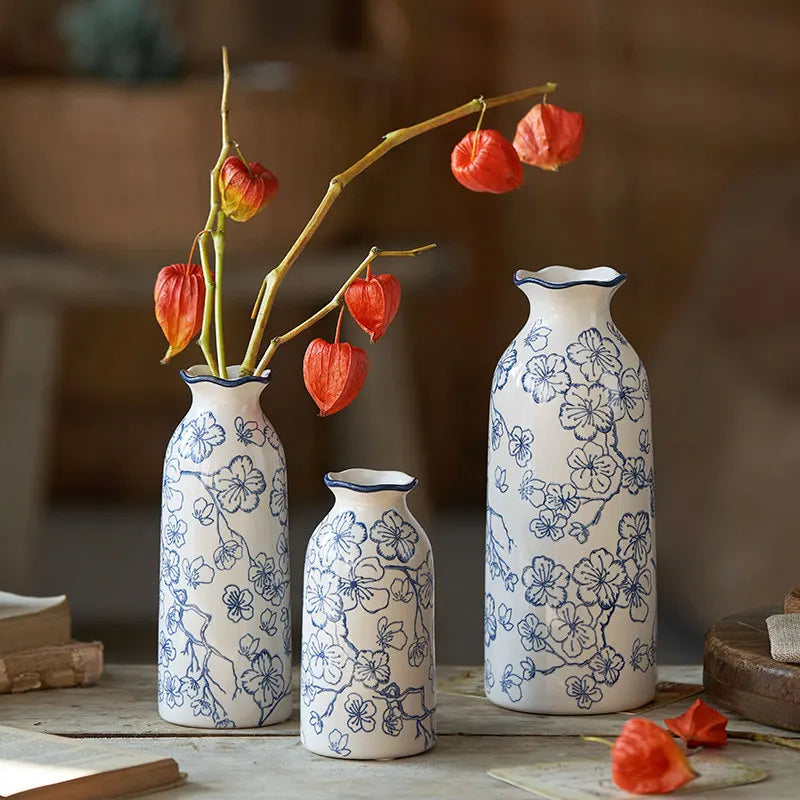 Elegant Blue & White Porcelain Vases Home Desktop Flower Arrangement Flower Plum Blossom Vases Decorations Ornaments Home Decor Oasis Select