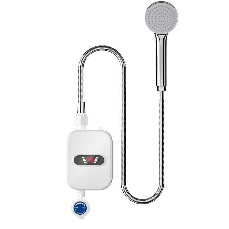 3500W Electric Mini Instant Hot Water Heater Bathroom Faucet Tap Heating 3 Seconds Instant Water Heater Shower Head Set Oasis Select WHITE US Plug