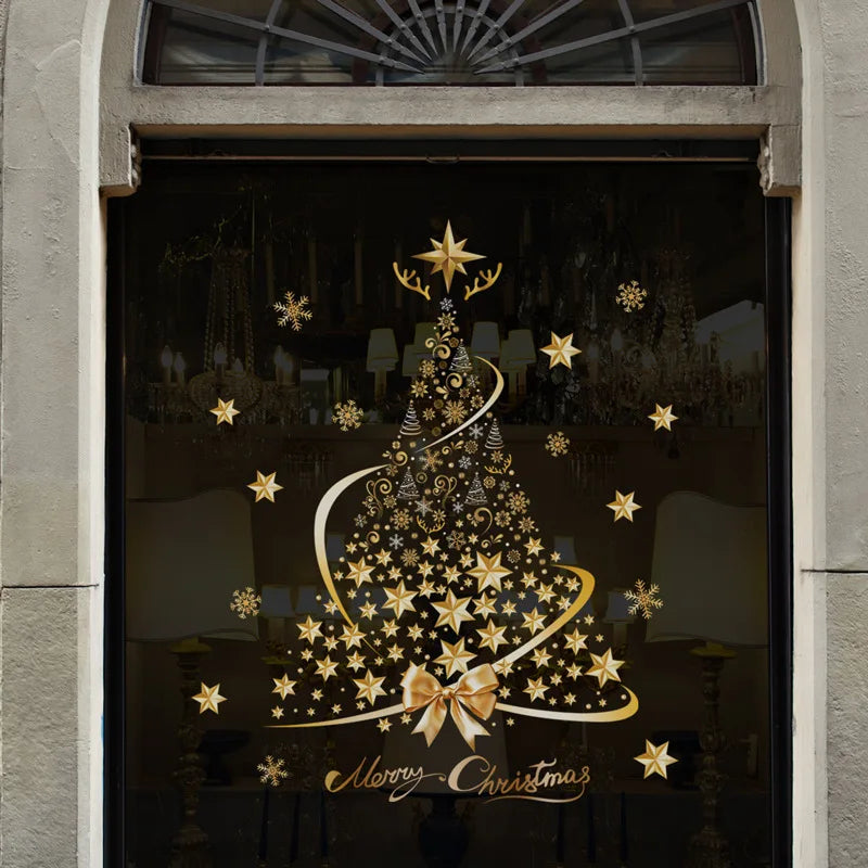 Christmas Golden Star Christmas Tree Glass Decorative Stickers Mall Window Display Festival Decorative Stickers SDJ-34177 Oasis Select