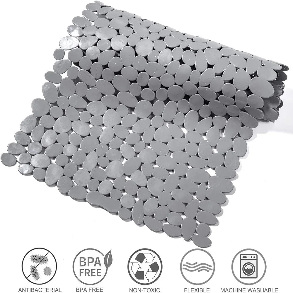 Non-Slip Bath Tub Shower Mats Pebble Shape Machine Washable Bathtub Mat With Drain Holes Suction Cups For Bathroom Oasis Select