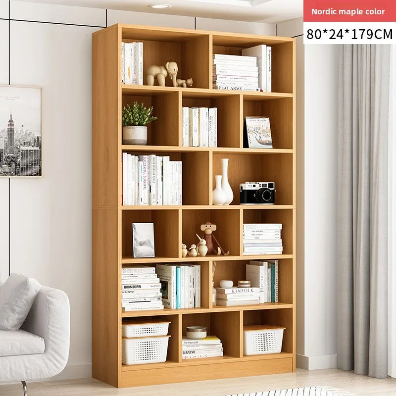 Bookshelf household modern simple floor against the wall large capacity storage shelf living room display cabinet study Oasis Select Maple color-80CM