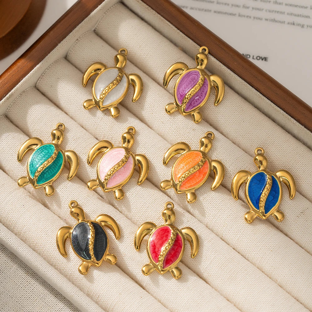 5pcs Stainless Steel Enamel Animal Sea Turtle Tortoise Charms Pendant for Bracelet Necklace Jewelry DIY Craft Making Wholesale Oasis Select