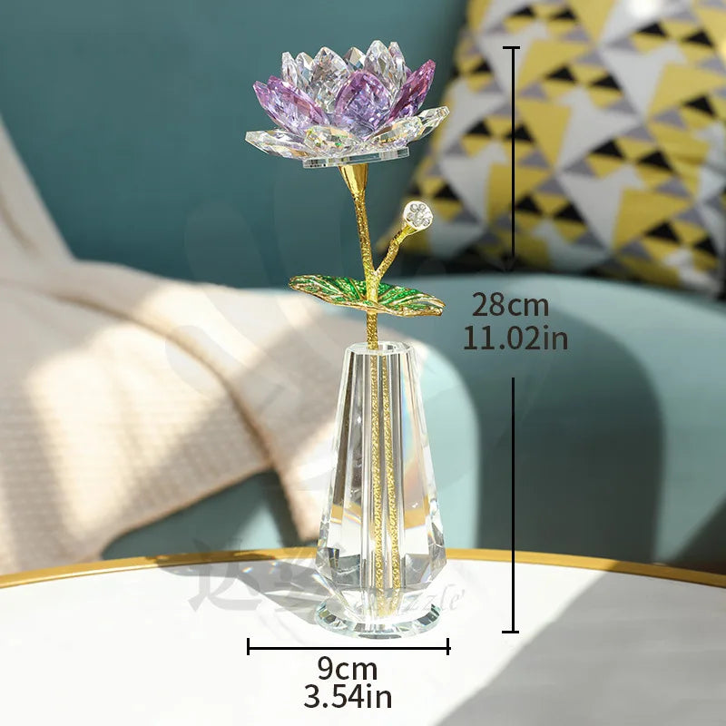 Crystal Lotus Creative New Lotus Living Room Coffee Table Opening New House Good Lianlian Simulation Flower Decoration Oasis Select Vase Purple Lotus