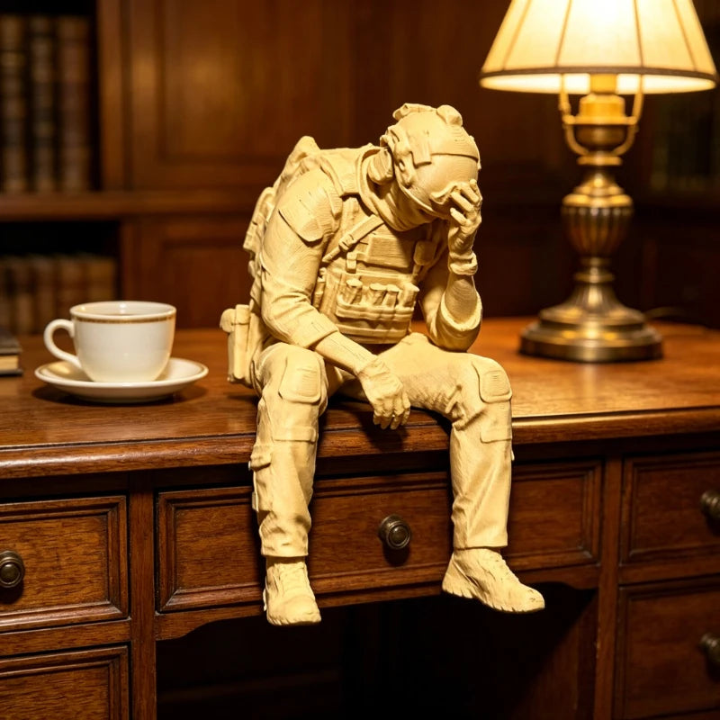 Military Style Sitting Soldier Figurine 3D Printed Miniature Tactical Gear Desk Ornaments Home Office Bookshelf Decor Craft Gift Oasis Select