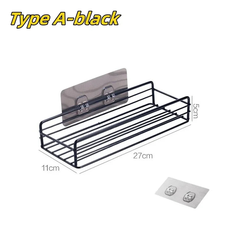 1/2PCS Bathroom Metal Shelf No-Drill Metal Corner Shelf Shower Storage Shelf Bracket Bathroom Accessory Organizer Shampoo Shelf Oasis Select Type A-black