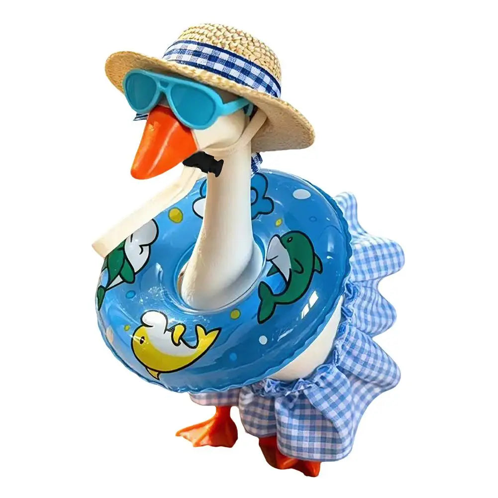 9cm Desk Goose Skirt Set Beach Vacation Theme Set Cute Summer Outfits for Small Goose Figurine Decoration Oasis Select Blue