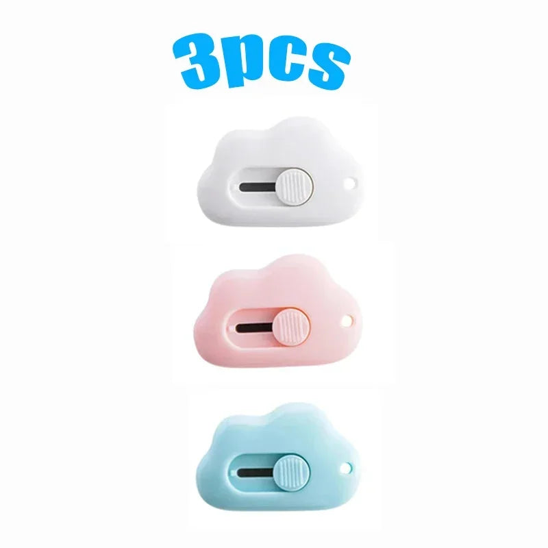 1/2/3pcs Kawaii Mini Cloud Art Utility Knife Express Box Cute Knife Paper Cutter Craft Wrapping Refillable Blade Stationery Oasis Select 3pcs mix 3