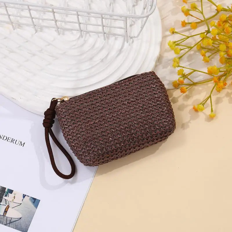Straw Mini Coin Purse – Zipper Wallet & Card Holder for Women