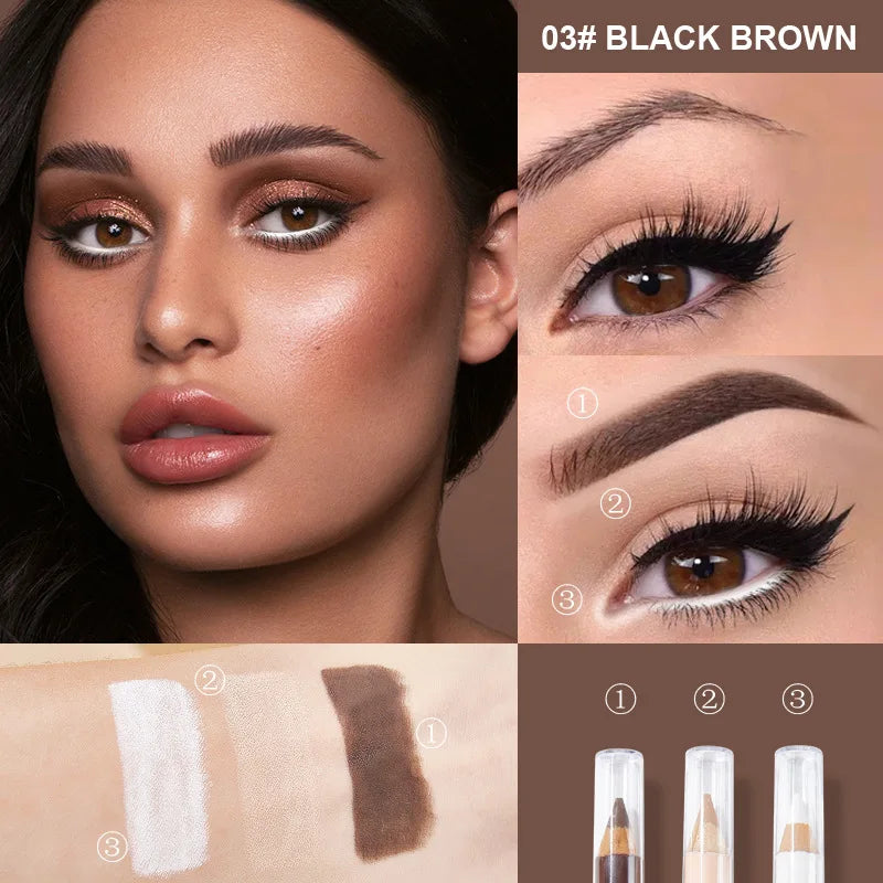 3-Piece Wooden Eyeshadow Liner & Contour Concealer Pencil Set Eye Makeup Pencil Set Oasis Select Deep coffee