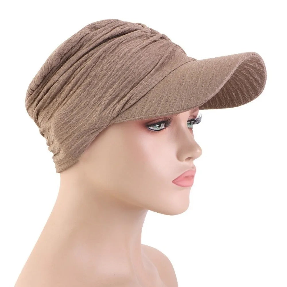 Simple Solid Color Headwraps Hat Wide Brim Casual Sun Hat Baseball Hijab Cap Women Oasis Select Khaki