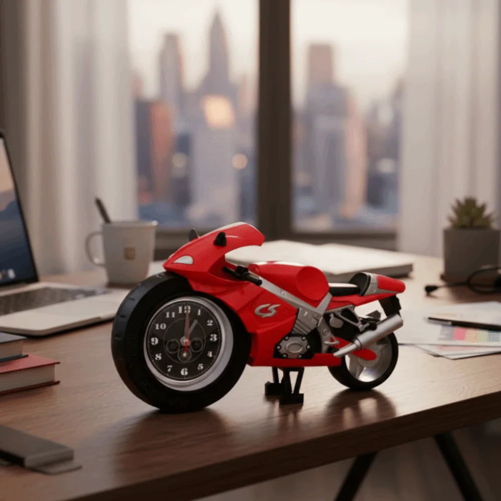 Cartoon Motorcycle Alarm Clock – Silent, Drop-Proof Desk Ornament