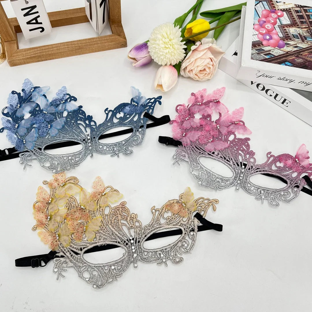 Gradient Butterfly Masquerade Mask Sexy Lace Half Face Mask Luxury Rhinestone Mask for Performance Cosplay Supplies Party Prom Oasis Select