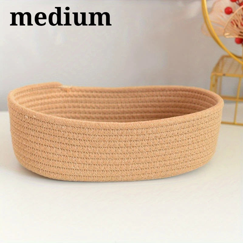 1PC Nordic Hand Woven Cotton Rope Storage Baskets Desktop Sundries Kids Toys Organizer Box Baby Dirty Clothes Laundry Basket Oasis Select brown-Medium