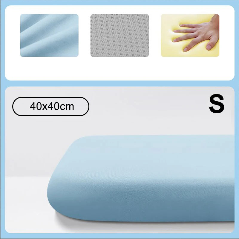Memory Foam Ice Silk Elastic Fabric Seat Cushion Soft Long Sitting Lumbar Support Pain Relief Office Chair Pad Car Seat Pad Oasis Select blue-S