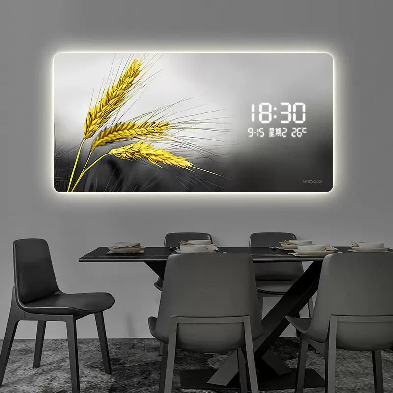 Light Luxury Barley Ear Living Room Decorative Painting Wall Clock Sofa Background Wall Luminous Electronic Clock Oasis Select