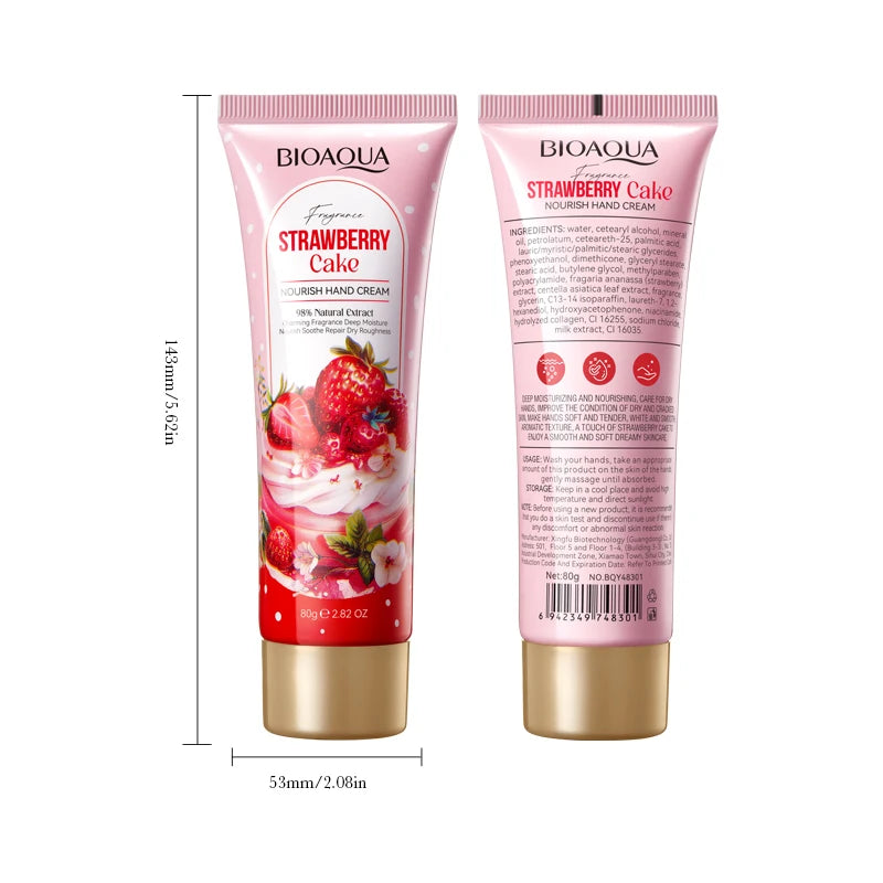 BIOAOUA Strawberry Cake Hand Cream 80g – Deep Hydration