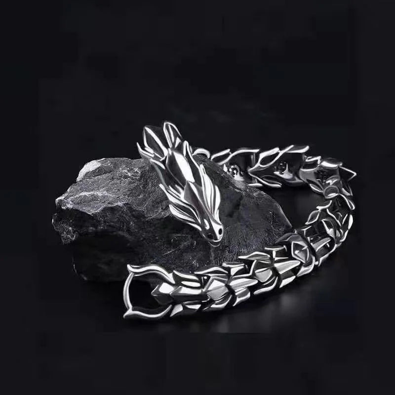 Retro Dragon Head Men's Bracelet | Punk Dragon Scale Alloy