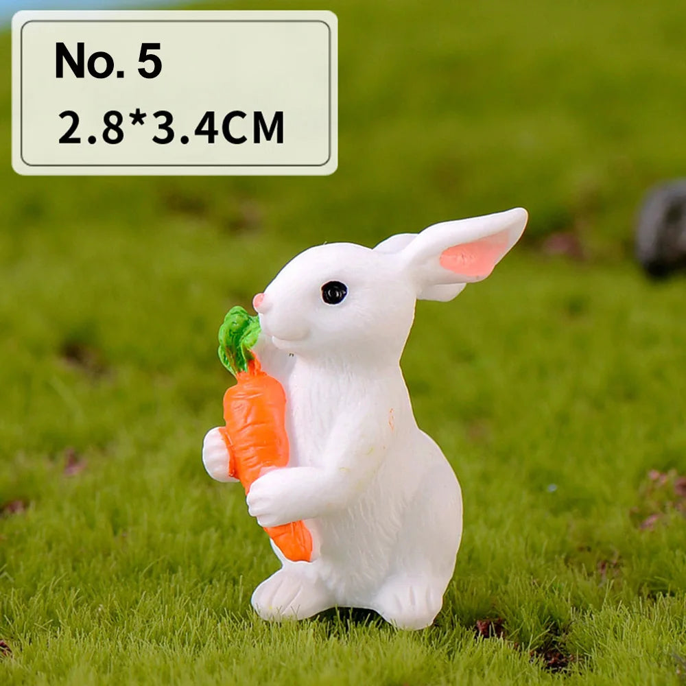 Fairy Garden Micro Landscape Resin Bunny Statue Miniature Rabbit Figurine Dollhouse Ornament White Hare Mini Animal Oasis Select No. 5