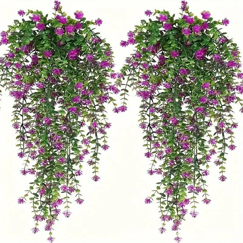 Artificial Plant Hanging Flowers with Eucalyptus Leaves: 2Pcs Wall Home Garden Greenery Vine for Wedding Decor Oasis Select A4