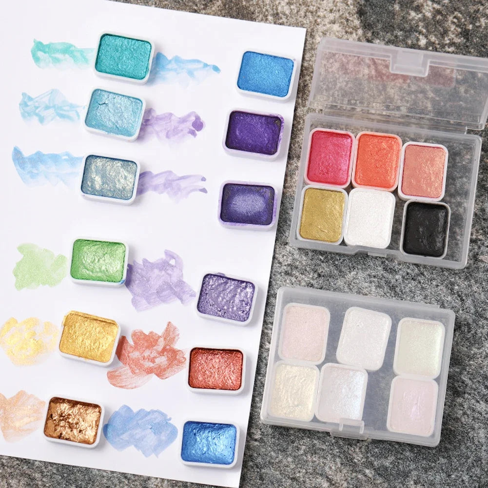 6Color Shimmer Solid Watercolor Set Retro Painting Pearlescent Metal Candy Colors Set for Art Painting Drawing Nail Design Oasis Select