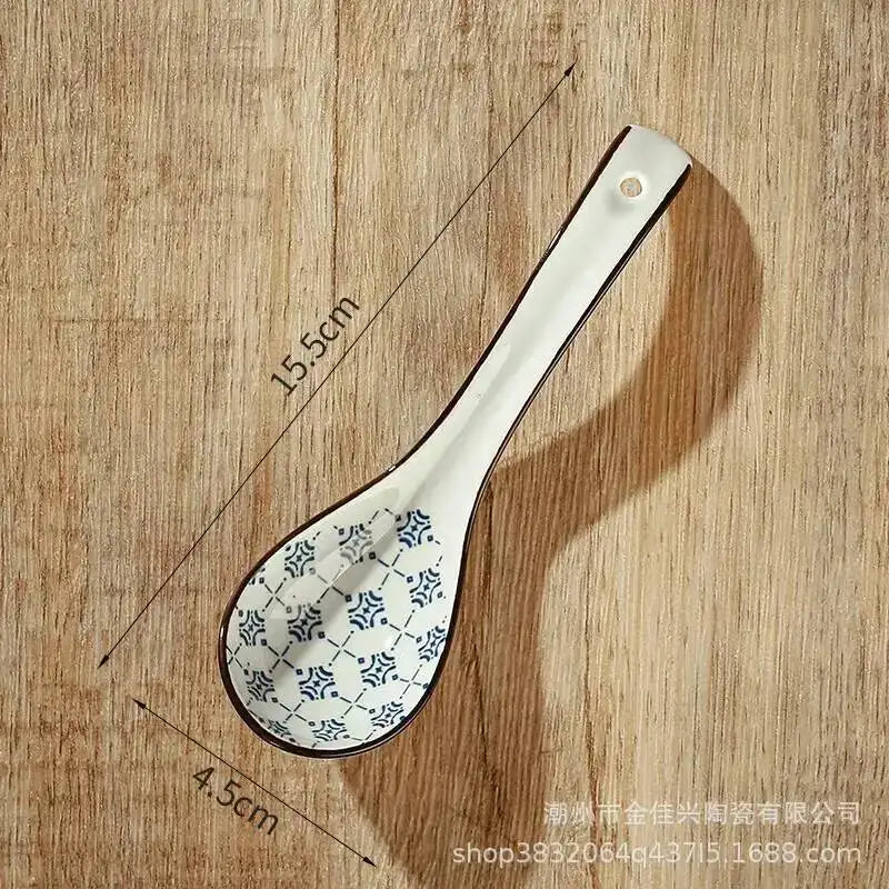Japanese Blue And White Ceramic Spoon Extended Length For Drinking Soup Kitchen Cooking Utensil Oasis Select 7